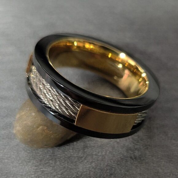Men's Three Cable Inlay Wedding Ring Promise Ring - Picture 3 of 4